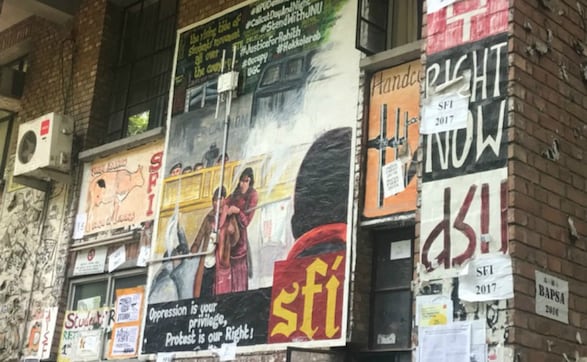 JNU students await student election results: Vibrant graffiti, pithy slogans dot campus walls JNU students await student election results: Vibrant graffiti, pithy slogans dot campus walls