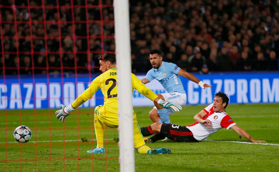 Sergio Aguero scored as Manchester City beat Feyenoord 4-0. AP Sergio Aguero scored as Manchester City beat Feyenoord 4-0. AP