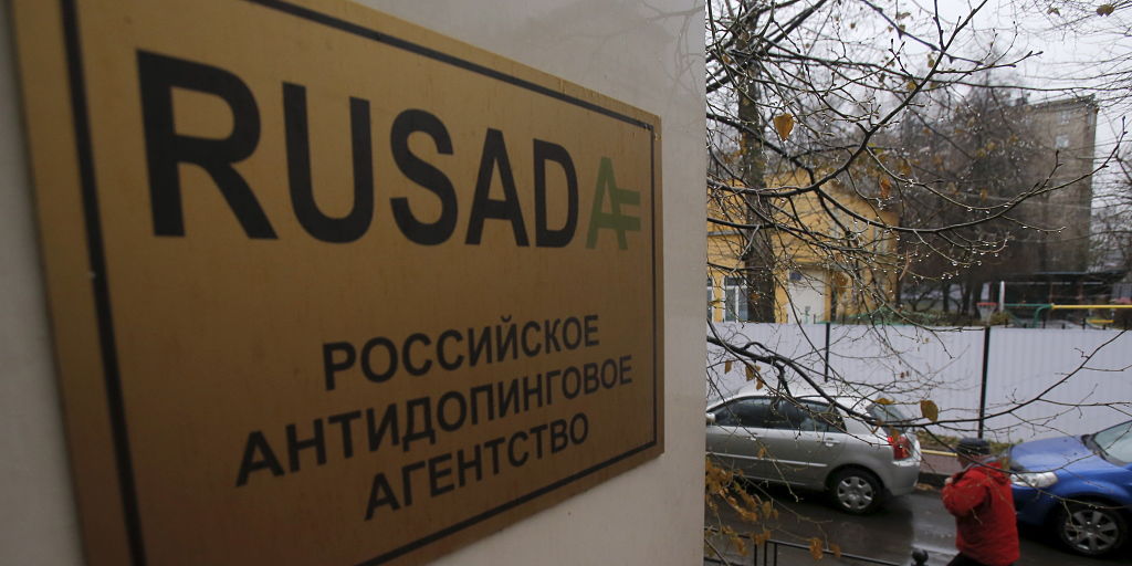 A man walks outside an office of the Russian Anti-Doping Agency (RUSADA) in Moscow, Russia, November 10, 2015. A Moscow laboratory used for doping tests has stopped operating after it was closed by the World Anti-Doping Agency, the head of the Russian Anti-Doping Agency Nikita Kamaev said on Tuesday. REUTERS/Maxim Shemetov - GF20000053169