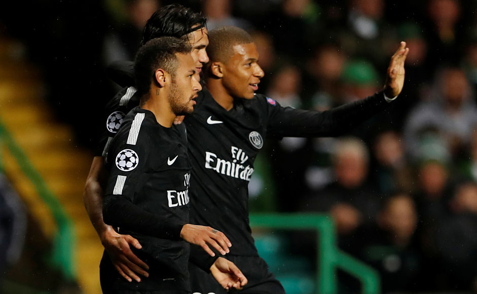 Kylian Mbappe, Edinson Cavani (twice) and Neymar scored, while Celtic's Mikael Lustig scored an own-goal as Paris Saint-Germain beat Celtic 5-0. Reuters Kylian Mbappe, Edinson Cavani (twice) and Neymar scored, while Celtic's Mikael Lustig scored an own-goal as Paris Saint-Germain beat Celtic 5-0. Reuters
