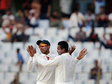 File image of Bangladesh's Shakib Al Hasan, right, with his teammate Soumya Sarkar. AP 