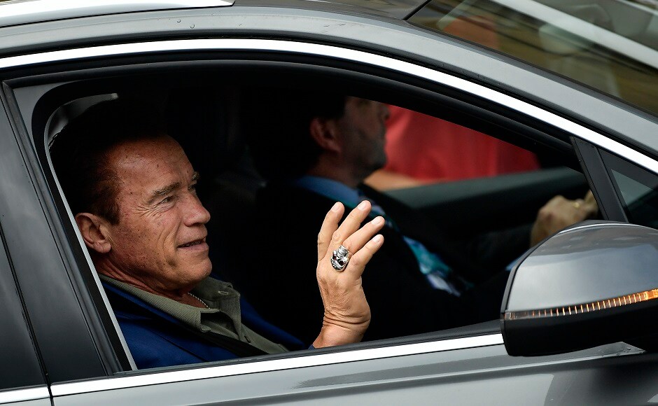 Arnold Schwarzenegger waves to fans as he arrives to promote the film Wonders Of The Sea, at the 65th San Sebastian Film Festival, in San Sebastian, northern Spain, Monday, 25 Sept 2017. The festival is one of the most prestigious and internationally recognised in Spain and Latin America. Image from AP Arnold Schwarzenegger promotes Wonders Of The Sea at San Sebastian Film Festival, greets fans