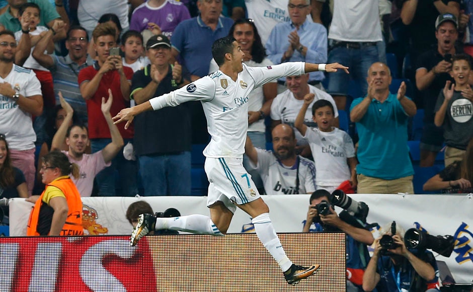 Cristiano Ronaldo scored a brace as defending champions Real Madrid beat Apoel Nicosia at the Santiago Bernabeu. AP Cristiano Ronaldo scored a brace as defending champions Real Madrid beat Apoel Nicosia at the Santiago Bernabeu. AP