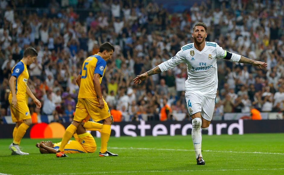 Real Madrid captain Sergio Ramos scored from a stunning overhead kick as Madrid beat Apoel Nicosia 3-0. AP Real Madrid captain Sergio Ramos scored from a stunning overhead kick as Madrid beat Apoel Nicosia 3-0. AP
