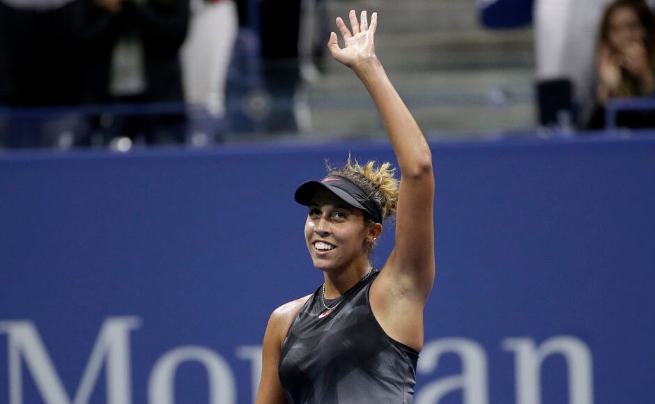 Madison Keys, of the United States, waves to the crowd after defeating Elena Vesnina, of Russia, despite losing the first set. She booked a round of 16 berth by defeating the Russian 2-6, 6-4, 6-1. AP Madison Keys, of the United States, waves to the crowd after defeating Elena Vesnina, of Russia, despite losing the first set. She booked a round of 16 berth by defeating the Russian 2-6, 6-4, 6-1. AP