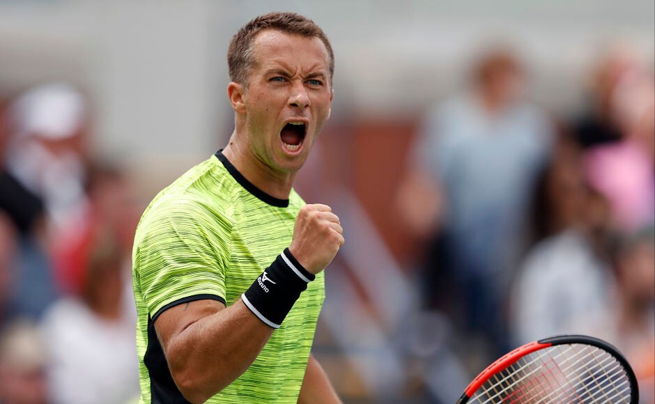 Philipp Kohlschreiber, of Germany, reacts after defeating John Millman 7-5, 6-2, 6-4. The German will next face Federer, against whom he has never won a match in their previous 11 encounters. AP Philipp Kohlschreiber, of Germany, reacts after defeating John Millman 7-5, 6-2, 6-4. The German will next face Federer, against whom he has never won a match in their previous 11 encounters. AP