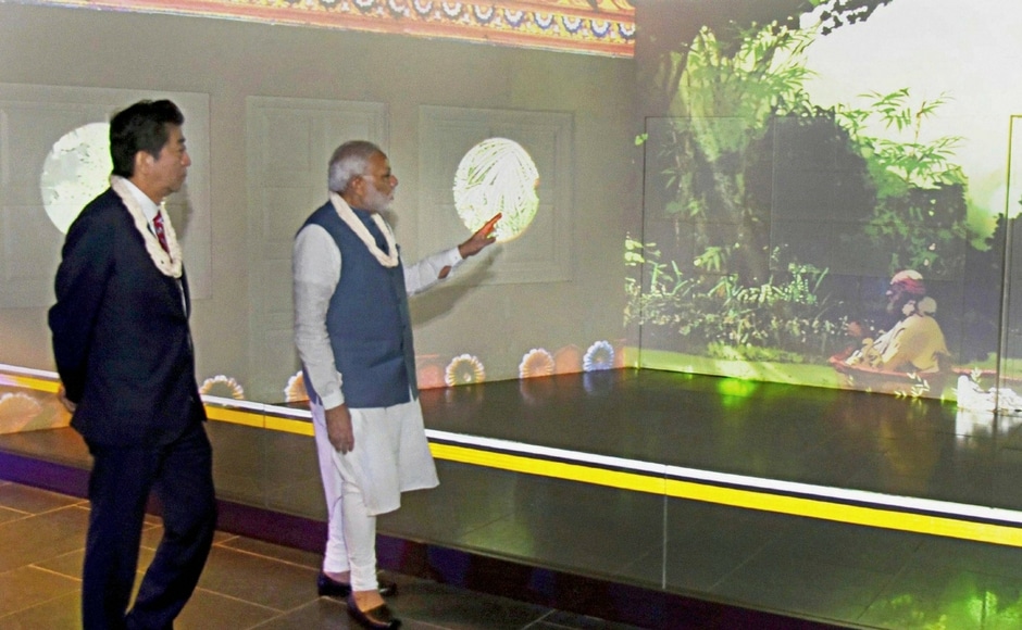 Abe, who is on a two-day visit to boost bilateral ties between India and Japan inaugurated the ground breaking ceremony of the Ahmedabad-Mumbai high-speed rail project being built with Japan's aid on Thursday. The two countries signed 15 MoUs. PTI Abe, who is on a two-day visit to boost bilateral ties between India and Japan inaugurated the ground breaking ceremony of the Ahmedabad-Mumbai high-speed rail project being built with Japan's aid on Thursday. The two countries signed 15 MoUs. PTI