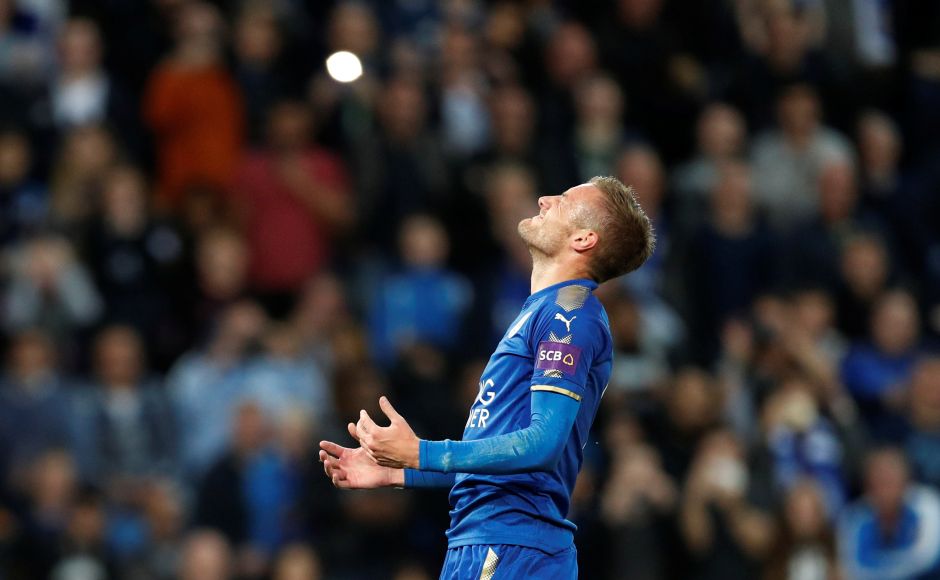 Jamie Vardy missed the chance to level the scores late on when his penalty was saved by Simon Mignolet. Reuters Manchester City, United continue good start, Alvaro Morata hat-trick powers Chelsea past Stoke in Premier League