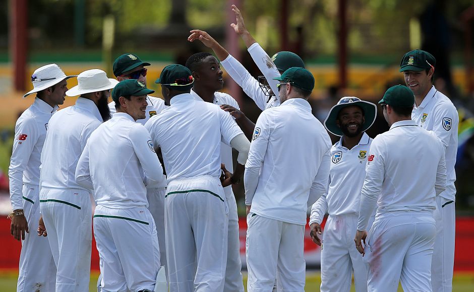 South African teammates congratulate bowler Kagiso Rabada after taking his 100th Test match scalp. AFP Kagiso Rabada's 10-wicket haul humbles Bangladesh Tigers, helping South Africa achieve biggest Test win