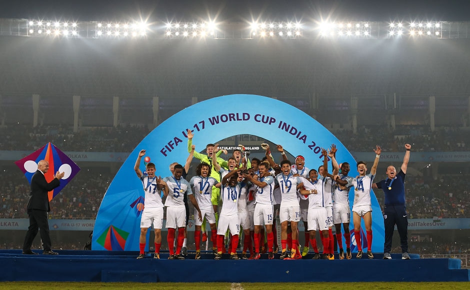 England celebrate winning the FIFA U-17 World Cup 2017 title after beating European champions Spain in the final. Getty Phil Foden stars as England thrash European rivals Spain to clinch FIFA U-17 World Cup 2017
