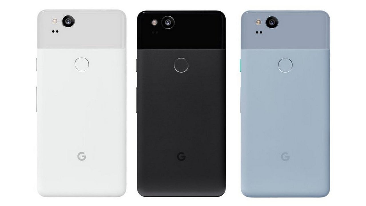 The Google Pixel 2 in white, black and blue. Image: Twitter/@evleaks