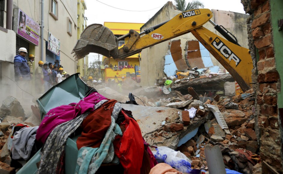 The government has announced a compensation of Rs 5 lakh each for the kin of the deceased. Three firefighters were also injured when a wall caved in on them while they were clearing the debris to pull out those trapped. PTI Building collapses in Bengaluru's Ejipura: Seven die in suspected cylinder blast
