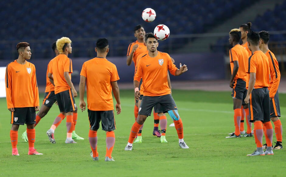 Indian footballers in the U-17 team will be making history to become the first Indian team to feature in a football World Cup. They are here seen training at the Jawaharlal Nehru Stadium, New Delhi. AP India gear up for their opening match against the USA in FIFA U-17 World Cup 2017