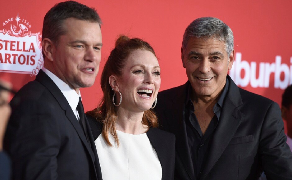 Matt Damon (from left), Julianne Moore and George Clooney at the LA premiere of Suburbicon. Photo by Jordan Strauss/Invision/AP Matt Damon (from left), Julianne Moore and George Clooney at the LA premiere of Suburbicon. Photo by Jordan Strauss/Invision/AP