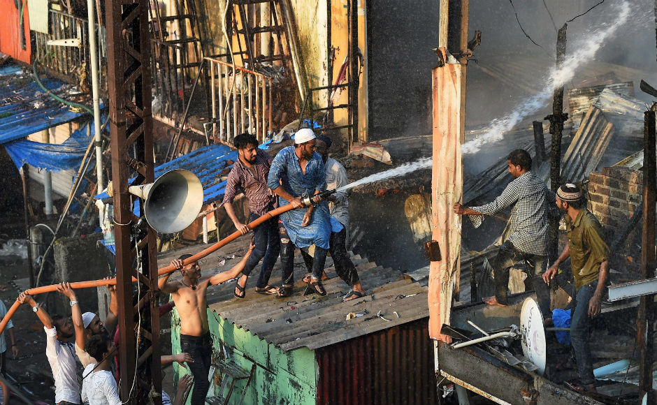 The fire broke out at around 4.20 pm when municipal officials were carrying out an anti-encroachment drive outside Bandra station. The fire was caused due to a series of cylinder blasts during a demolition drive. PTI Massive fire breaks out in Mumbai’s Bandra slums; four, including one fireman, injured