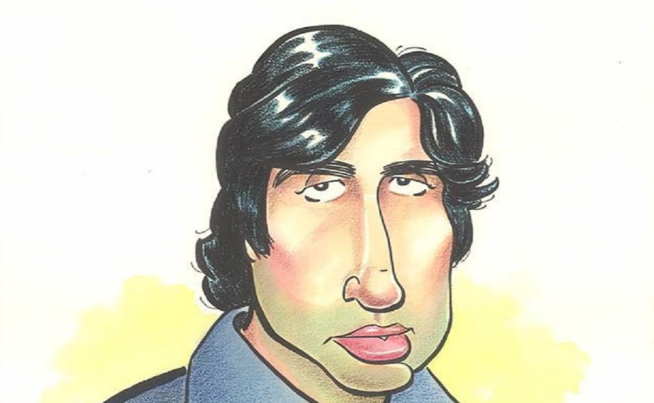 This caricature depicts Amitabh Bachchan in his prime, in the year of 1975 when he gave two classic hits - Deewar and Sholay This caricature depicts Amitabh Bachchan in his prime, in the year of 1975 when he gave two classic hits - Deewar and Sholay