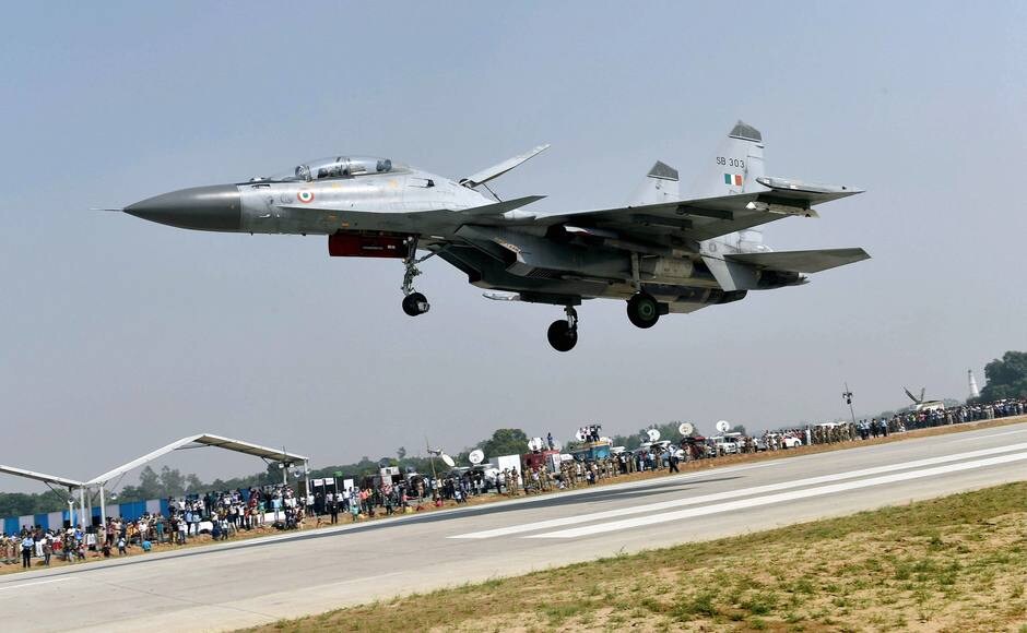 The exercise simulated an emergency situation when airbases, the first target of bombs and missiles, would not be available for air operations, necessitating the use of highways as landing strips. A Su-30 MKI aircraft touches down the Expressway during the drill. PTI The exercise simulated an emergency situation when airbases, the first target of bombs and missiles, would not be available for air operations, necessitating the use of highways as landing strips. A Su-30 MKI aircraft touches down the Expressway during the drill. PTI