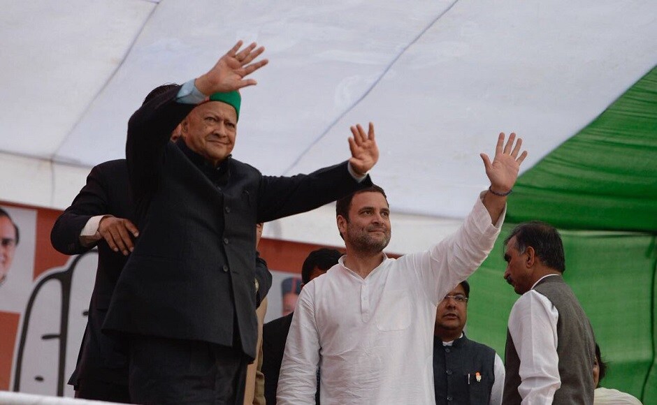 Rahul and Himachal Pradesh chief minister Virbhadra Singh held the 'Vikas se Vijay' rally at Gandhi Ground in Nagrota. Rahul praised Singh's dedication to the party and the hill state. Twitter/@INCIndia Rahul and Himachal Pradesh chief minister Virbhadra Singh held the 'Vikas se Vijay' rally at Gandhi Ground in Nagrota. Rahul praised Singh's dedication to the party and the hill state. Twitter/@INCIndia