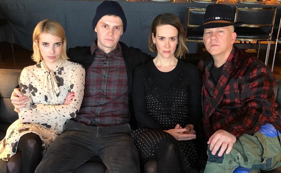 American Horror Story Thanksgiving: The chief cast (Emma Roberts, Evan Peters and Sarah Paulson) and creator Ryan Murphy spent the holiday together. Image courtesy: Instagram/emmaroberts American Horror Story Thanksgiving: The chief cast (Emma Roberts, Evan Peters and Sarah Paulson) and creator Ryan Murphy spent the holiday together. Image courtesy: Instagram/emmaroberts