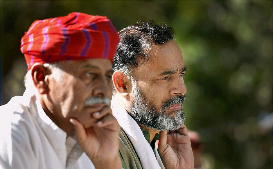 Swaraj India leader Yogendra Yadav attended the Kisan Mukti Sansad and spearheaded the march from Ramlila Maidan to Parliament street near Jantar Mantar. PTI Swaraj India leader Yogendra Yadav attended the Kisan Mukti Sansad and spearheaded the march from Ramlila Maidan to Parliament street near Jantar Mantar. PTI