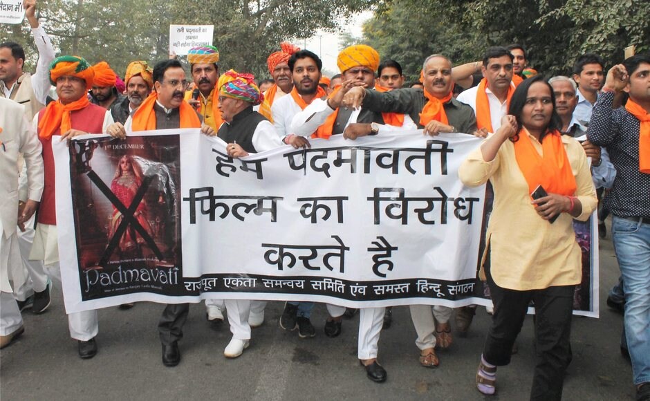 Members of the Rajput community in Faridabad also raised slogans and held placards during the protest against in Haryana. PTI Members of the Rajput community in Faridabad also raised slogans and held placards during the protest against in Haryana. PTI