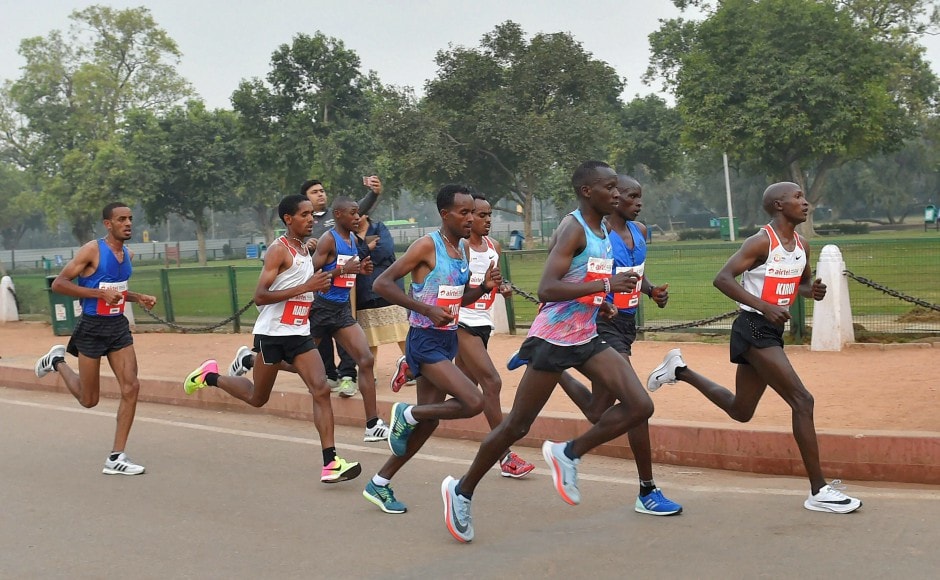 Ethiopia's Berhanu Legese won the elite men's race at the Airtel Delhi Half Marathon. PTI Ethiopia's Berhanu Legese won the elite men's race at the Airtel Delhi Half Marathon. PTI