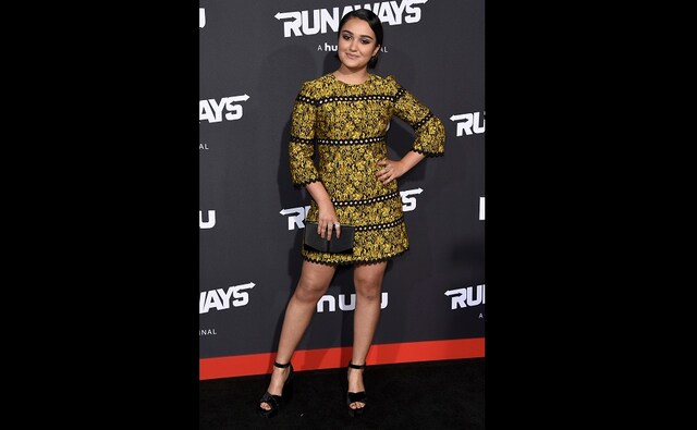 Ariela Barer wore a Sachin & Babi dress to the premiere. She stars as Gert Yorkes in Runaways. Ariela Barer wore a Sachin & Babi dress to the premiere. She stars as Gert Yorkes in Runaways.