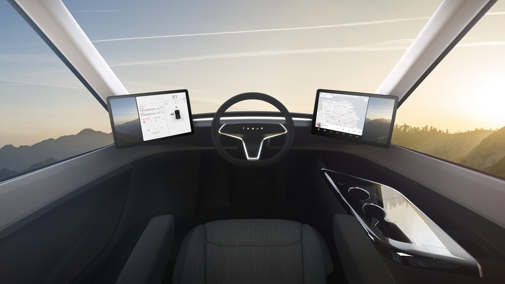 Two touchscreen displays positioned symmetrically on both sides of the driver provide easy access to navigation, blind spot monitoring and electronic data logging. Two touchscreen displays positioned symmetrically on both sides of the driver provide easy access to navigation, blind spot monitoring and electronic data logging.