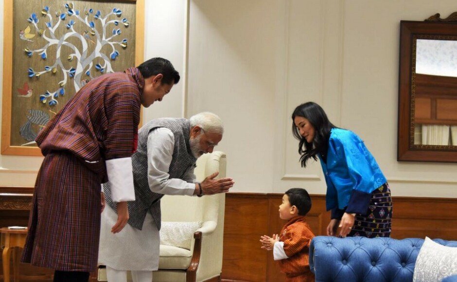 Bhutan's King Jigme Khesar Namgyel Wangchuck, accompanied by Queen Jetsun Pema Wangchuck and Prince Jigme Namgyal Wangchuck, is on a four-day visit to India. Twitter @narendramodi Narendra Modi meets Bhutan king, family in India; thankful for Thimphu's help in resolving Doka La issue