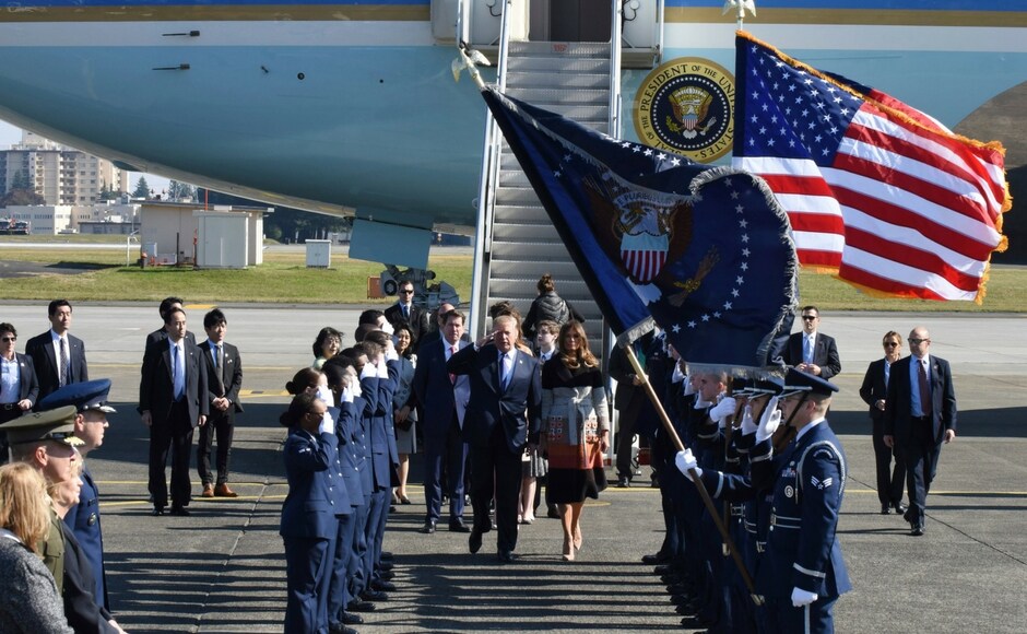 US president Donald Trump and first lady Melania Trump landed at Yokota air base on the outskirts of Tokyo on Sunday, kicking off a gruelling and consequential trip to Asia. AP Donald Trump, first lady Melania arrive in Japan; North Korea to be on top agenda in talks with Shinzo Abe