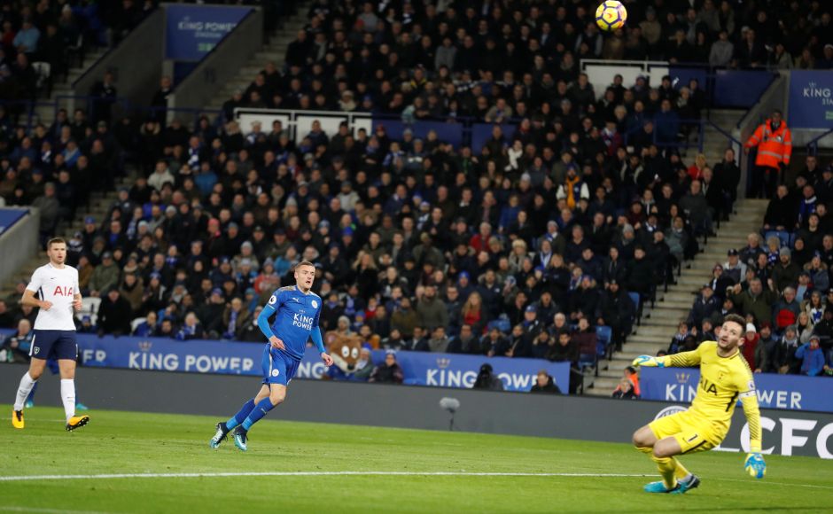 Jamie Vardy scored with a delightful dink to give Leicester City the lead against Tottenham Hotspur. Reuters Jamie Vardy scored with a delightful dink to give Leicester City the lead against Tottenham Hotspur. Reuters