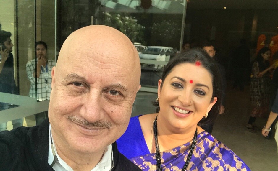 Anupam Kher and Smriti Irani take a selfie together. Image from Twitter/@anupamkher Anupam Kher and Smriti Irani take a selfie together. Image from Twitter/@anupamkher