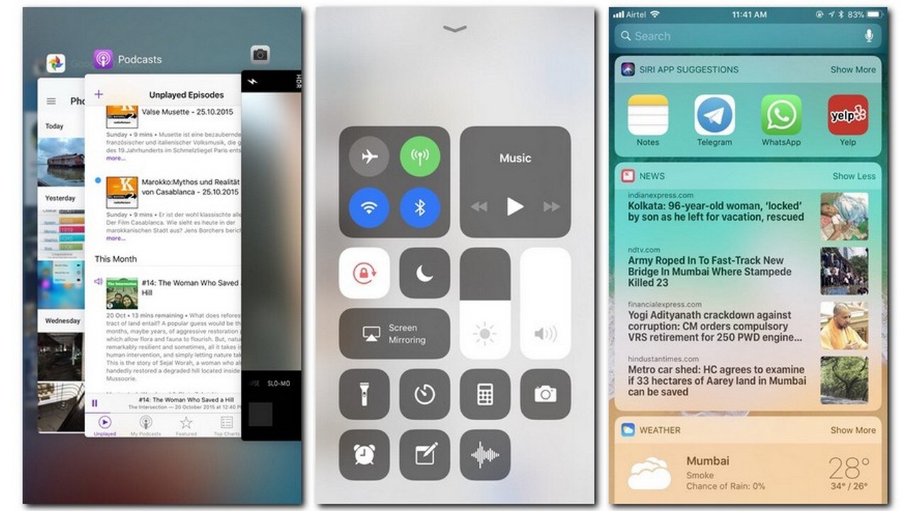 The revamped control centre on iOS 11