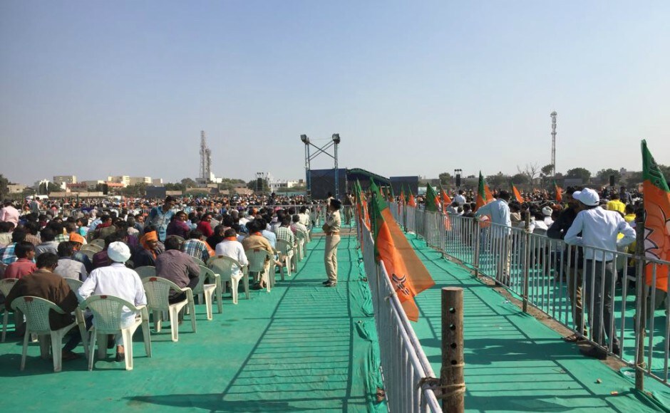Modi will address a crowd mostly comprising cotton farmers in Morbi. They are upset that the government has not increased the Minimum Support Price (MSP) of cotton. Firstpost/Amitesh Narendra Modi addresses campaign rally in Morbi; slams Congress for 'exploiting Gujarat'