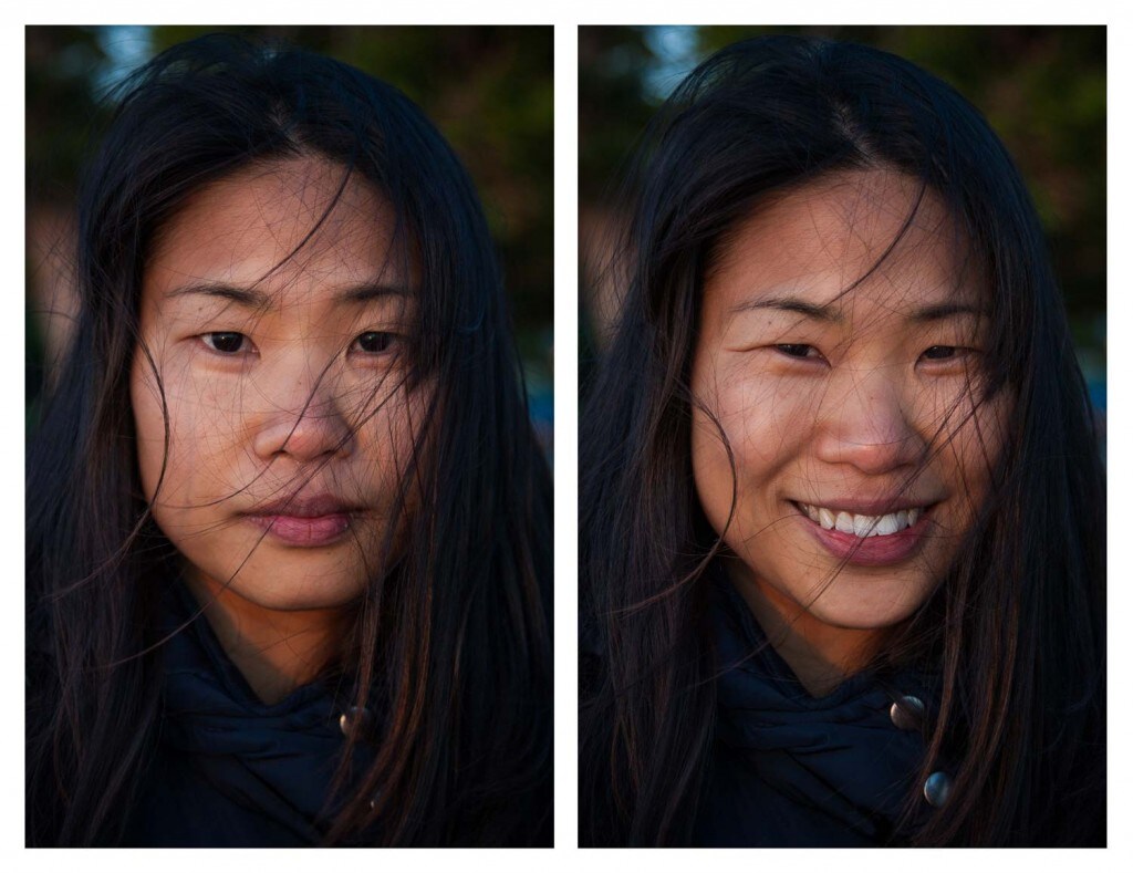 She was walking near Cottesloe beach, with her partner and his family, while a golden sun set in Perth, Western Australia...so I asked her to smile. Photo credit © Jay Weinstein Jay Weinstein captures contrasting facial expressions in his photography series So I Asked Them To Smile