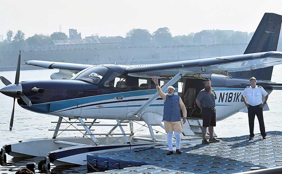 Prime Minister Narendra Modi took off in a seaplane from the Sabarmati Riverfront to Dharoi Dam, a reservoir near Ambaji, to hold an election rally. PTI Narendra Modi takes seaplane ride on last day of campaigning for Gujarat polls