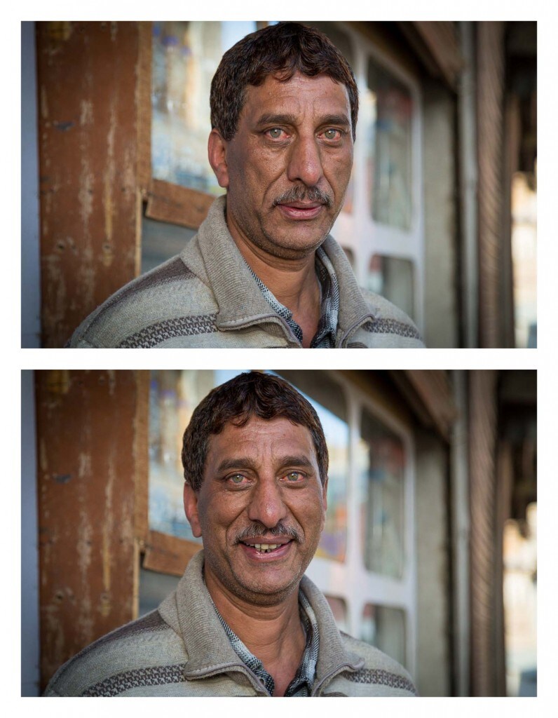 He was sitting near the local water source, while locals waited their turn at filling their assortment of plastic vessels, as I explored the streets of the old section of Leh one morning, in the mountains of Ladakh, Jammu and Kashmir, India...so I asked him to smile. Photo credit © Jay Weinstein Jay Weinstein captures contrasting facial expressions in his photography series So I Asked Them To Smile
