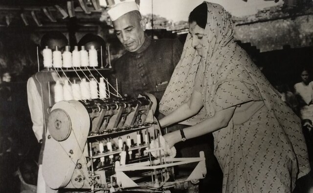 Smt. Indira Gandhi inaugurates the new Ambar Charkha at the Women and Children Center in Rai Bareilly. Also seen is Charan SiIngh, the then Chief Minister of Uttar Pradesh. January 2, 1968. Courtesy Indira Gandhi Memorial Museum Smt. Indira Gandhi inaugurates the new Ambar Charkha at the Women and Children Center in Rai Bareilly. Also seen is Charan SiIngh, the then Chief Minister of Uttar Pradesh. January 2, 1968. Courtesy Indira Gandhi Memorial Museum