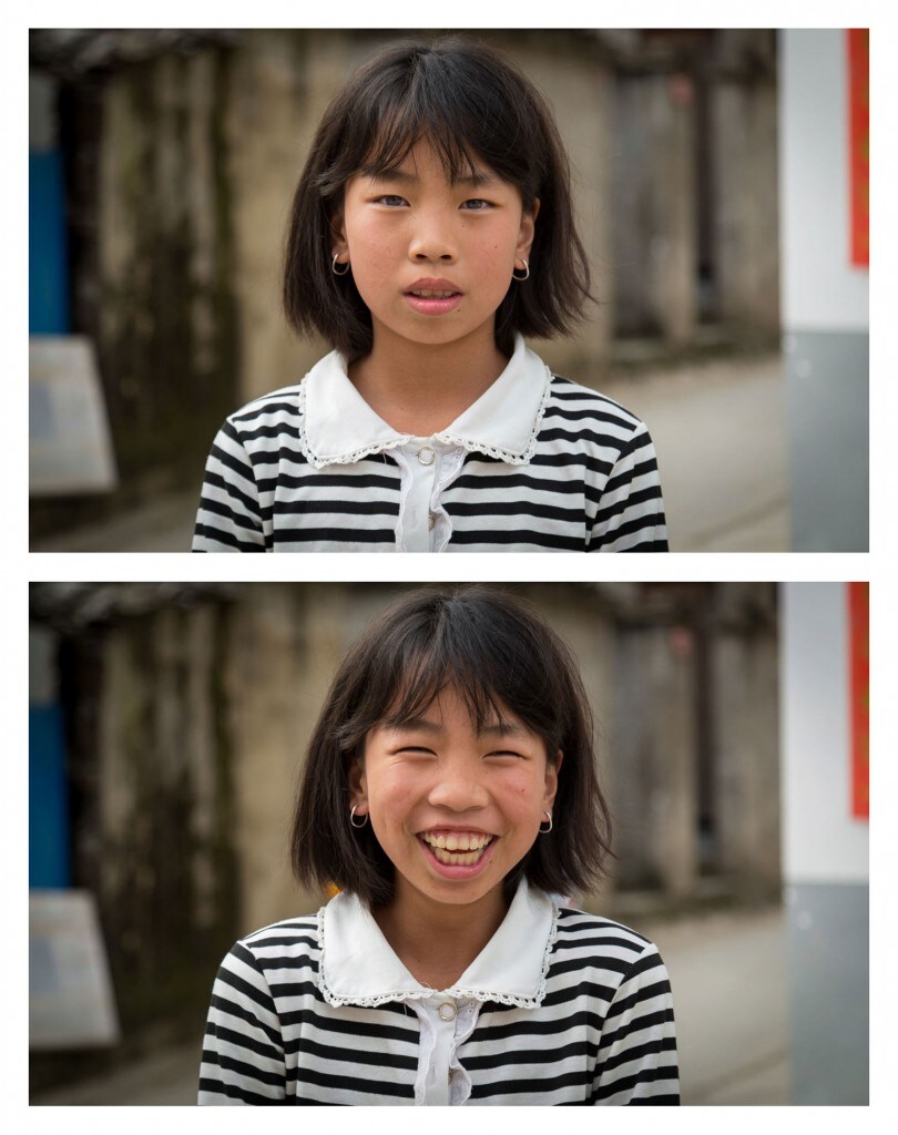 She was walking with her friend, watching me curiously, as I wandered the back streets of the quaint town of Fukou, in the mountains of Fuzhou, in Fujian, China… so I asked her to smile. Photo credit © Jay Weinstein Jay Weinstein captures contrasting facial expressions in his photography series So I Asked Them To Smile