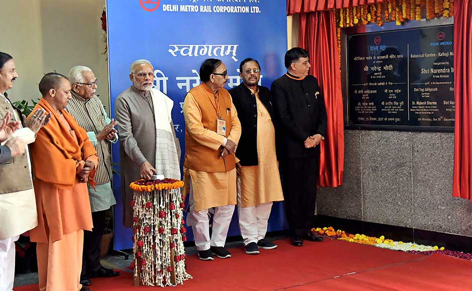 Modi launched the 12-km stretch of the Magenta Line, a part of the metro's phase-III construction, with a ride between the Botanical Garden and Okhla Bird Sanctuary stations in Noida around 1 pm. At 5 pm, the commercial services commenced on the line. Modi unveiling the plaque to mark the inauguration of Botanical Garden-Kalkaji Metro Line at Botanical Garden, in Noida, Uttar Pradesh. PTI Narendra Modi flags off services on Delhi Metro's Magenta Line, advocates use of public transport