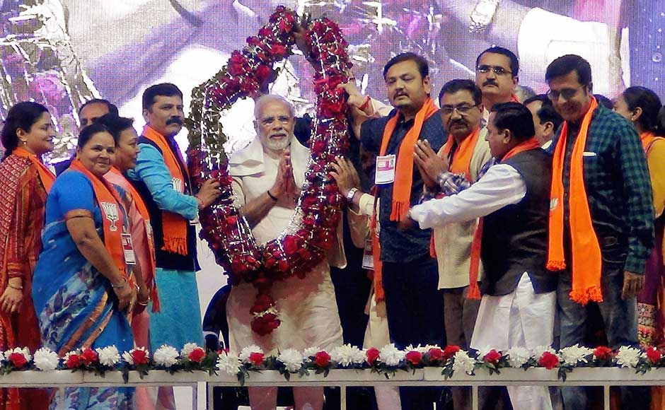 Attacking the Congress over the poll rout that the party faced in the recently-concluded Uttar Pradesh civic election, Modi said, "The people of Uttar Pradesh have now recognised the Congress and have wiped out them out." Modi being felicitated during an election rally in Jamnagar. PTI Narendra Modi in Gujarat Day 2: PM says Congress always had an animosity for Gujarat