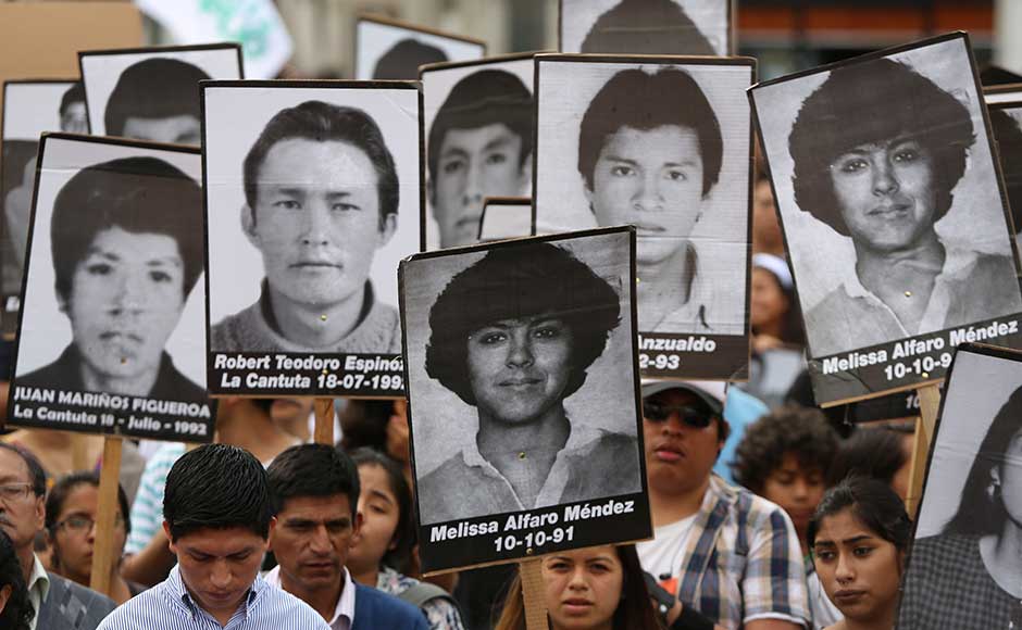 In a message to the nation late Monday, Kuczynski called for an "effort at reconciliation," urging the protesters to "turn the page" and not be carried away by hate and "the negative emotions inherited from our past." Demonstrators agitate with photographs of people who disappeared during Fujimori's government, in Lima. AP In a message to the nation late Monday, Kuczynski called for an "effort at reconciliation," urging the protesters to "turn the page" and not be carried away by hate and "the negative emotions inherited from our past." Demonstrators agitate with photographs of people who disappeared during Fujimori's government, in Lima. AP