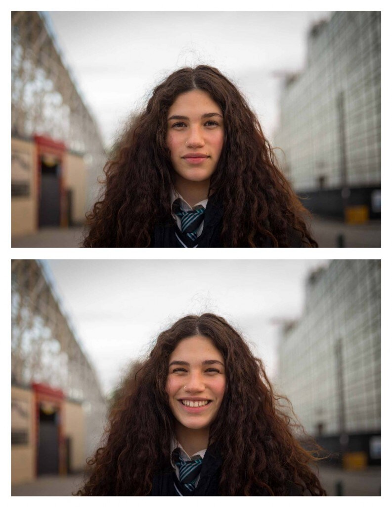 She was walking towards the beach, past the roller coasters and other attractions of Luna Park, one afternoon, in St. Kilda, Melbourne, Australia... so I asked her to smile. Photo credit © Jay Weinstein Jay Weinstein captures contrasting facial expressions in his photography series So I Asked Them To Smile