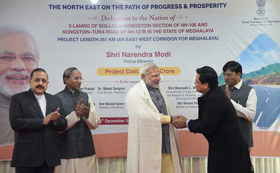 He dedicated to the nation a 271-km two-lane national highway connecting Tura in western Meghalaya to the state capital Shillong. The prime minister had also said the Act East Policy of his government would soon make Mizoram the 'gateway to the Southeast Asian countries.' PTI Narendra Modi visits Mizoram, Meghalaya; inaugurates crucial road and power projects