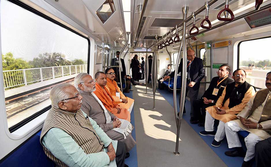 The prime minister boarded the train at Botanical Garden, which is the terminal station of the Magenta Line, at 1.05 pm and alighted at the Okhla Bird Sanctuary station. It was a four-minute journey. Both the stations are in Noida. PTI Narendra Modi flags off services on Delhi Metro's Magenta Line, advocates use of public transport