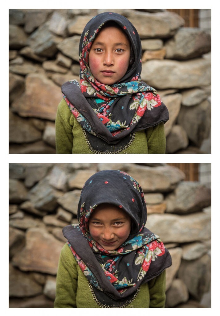 She was walking with her friends one evening, as I photographed a donkey enclosure in the beautiful and isolated plateau village of Turtuk, Ladakh, in the state of Jammu and Kashmir, India…so I asked her to smile. Photo credit © Jay Weinstein Jay Weinstein captures contrasting facial expressions in his photography series So I Asked Them To Smile