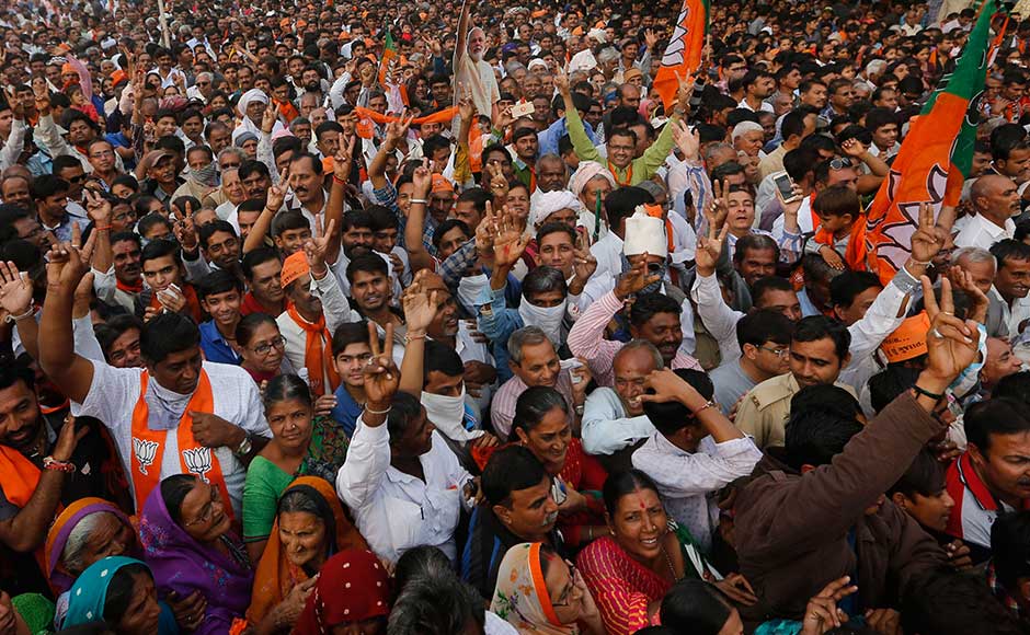 At a rally in Rajkot, the prime minister continued his attack against the Opposition. "Be it corruption, casteism, communalism or nepotism, it is the Congress which is associated with these evils. The youth are not ready to accept the Congress," Modi said. BJP supporters cheer for Modi at an election rally. AP At a rally in Rajkot, the prime minister continued his attack against the Opposition. "Be it corruption, casteism, communalism or nepotism, it is the Congress which is associated with these evils. The youth are not ready to accept the Congress," Modi said. BJP supporters cheer for Modi at an election rally. AP