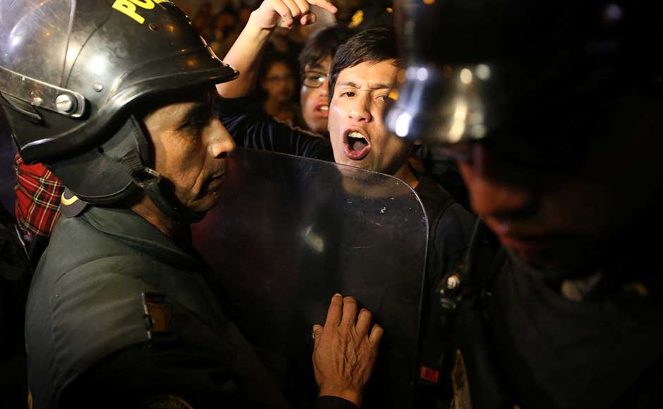 Fujimori, president from 1990 to 2000, is remembered both for stabilising the economy and defeating the Shining Path; and for human rights violations and corruption. Protesters clash with police near Centerio hospital. Reuters Fujimori, president from 1990 to 2000, is remembered both for stabilising the economy and defeating the Shining Path; and for human rights violations and corruption. Protesters clash with police near Centerio hospital. Reuters
