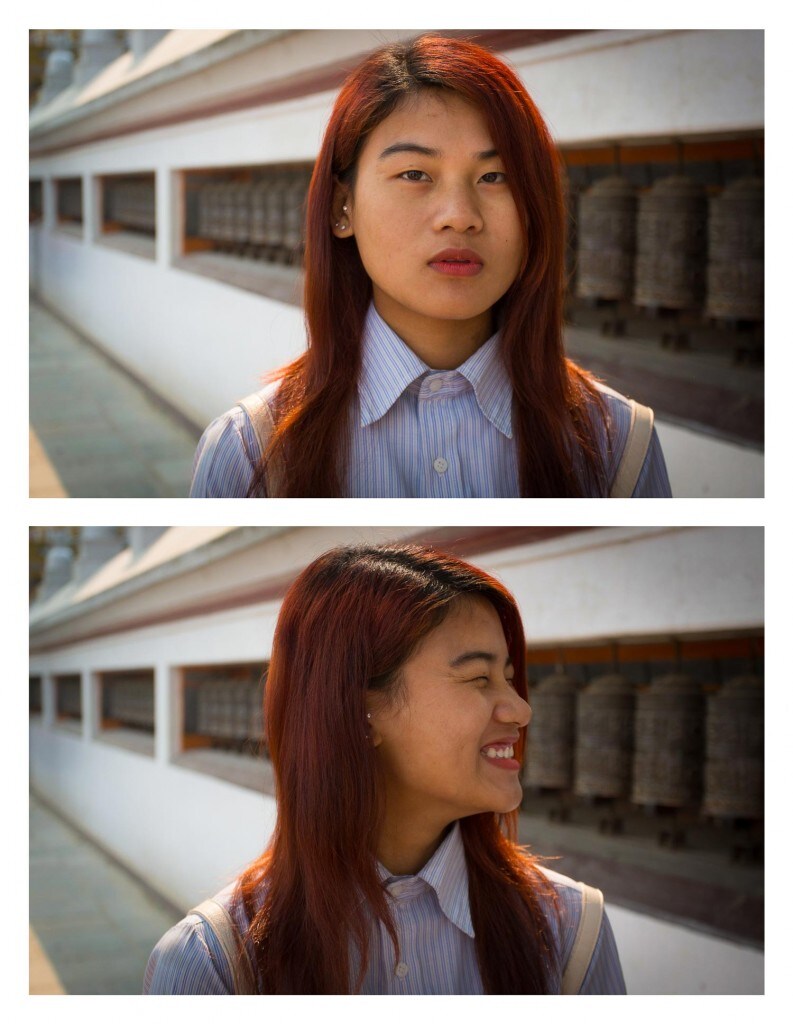 She was walking along the base of the Swayambhunath Stupa Hill one sunny morning, in Kathmandu, Nepal...so I asked her to smile. Photo credit © Jay Weinstein Jay Weinstein captures contrasting facial expressions in his photography series So I Asked Them To Smile
