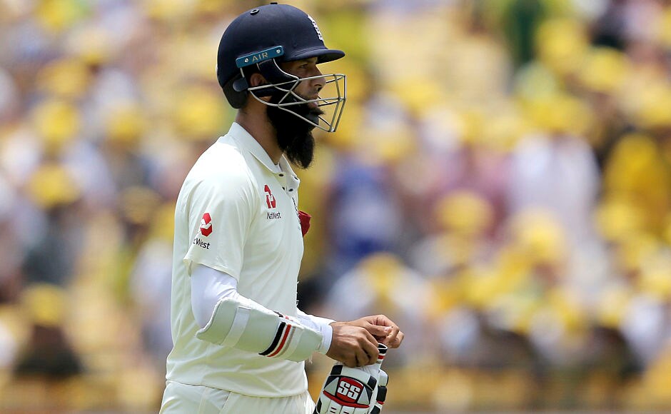 Moeen Ali poor tour continued after being dismissed for a second-ball duck at WACA. AP Moeen Ali poor tour continued after being dismissed for a second-ball duck at WACA. AP